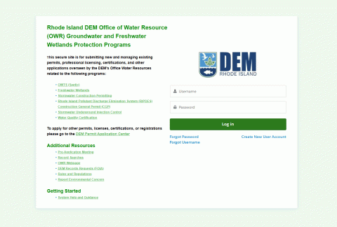 Screenshot of the OWR permit portal homepage