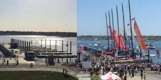before & after photos of the North Pier at Fort Adams State Park