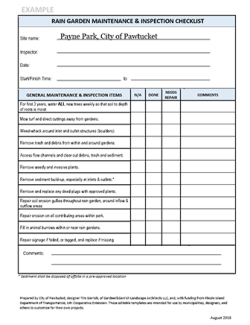 Payne Park Rain Garden Maintenance and Inspection Checklist