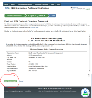 Electronic CDX Electronic Signature Agreement screen shot