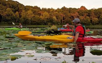 Kayaker with lotus